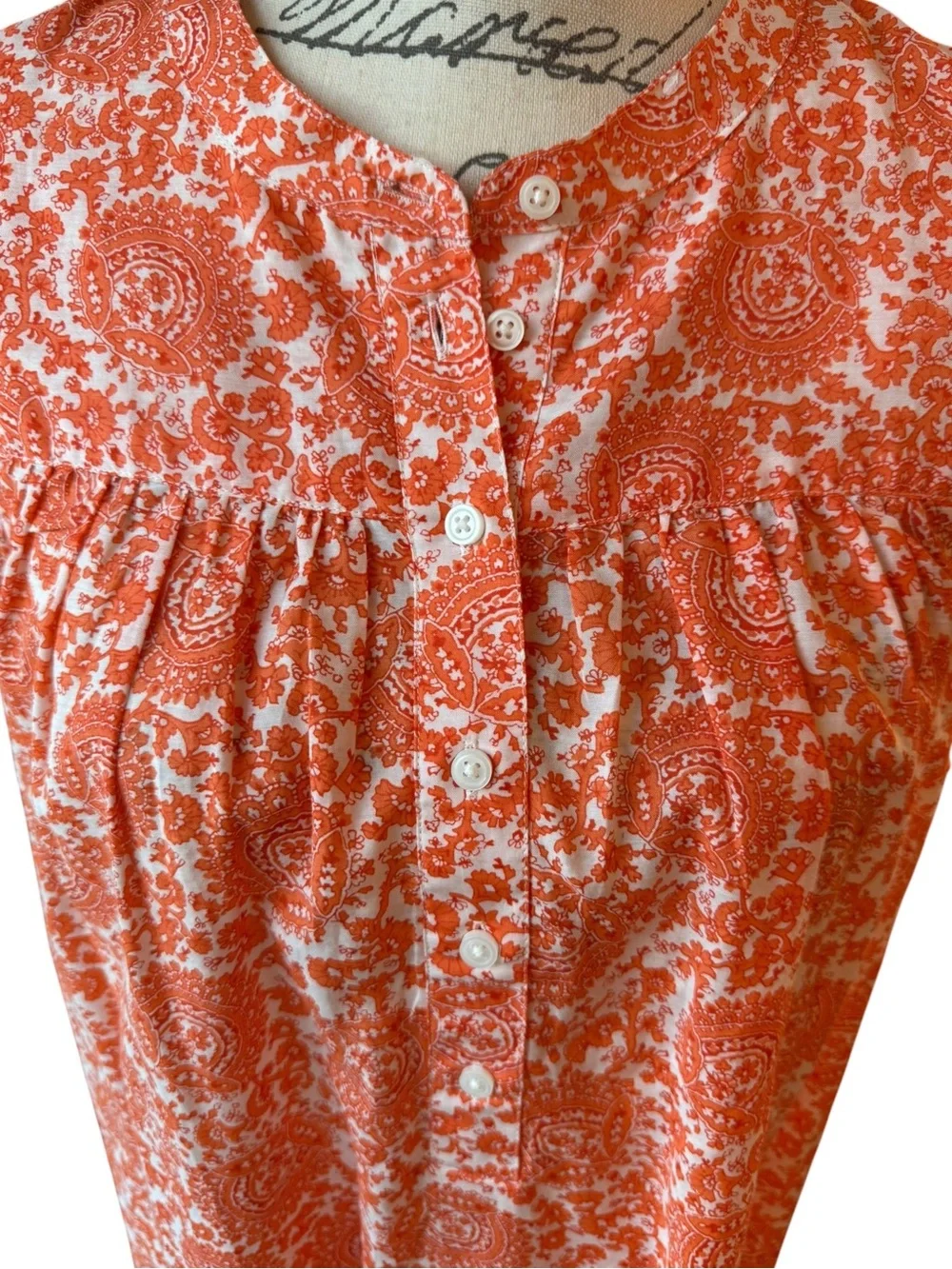 J. Crew Orange Paisley Button-Front Flutter Sleeve Blouse